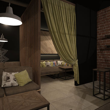 Дизайн интерьера кафе-бара-кальянной в Москве.